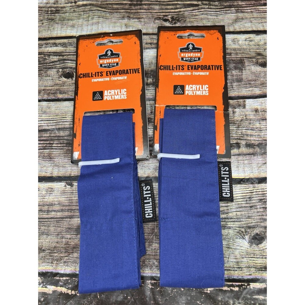 Set of 2 Ergodyne Chill-Its 6700 Evaporative Cooling Bandanas Tie Solid Blue